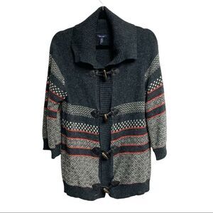 Splendid Nordic Fair Isle Cardigan Sweater Grey Red Medium